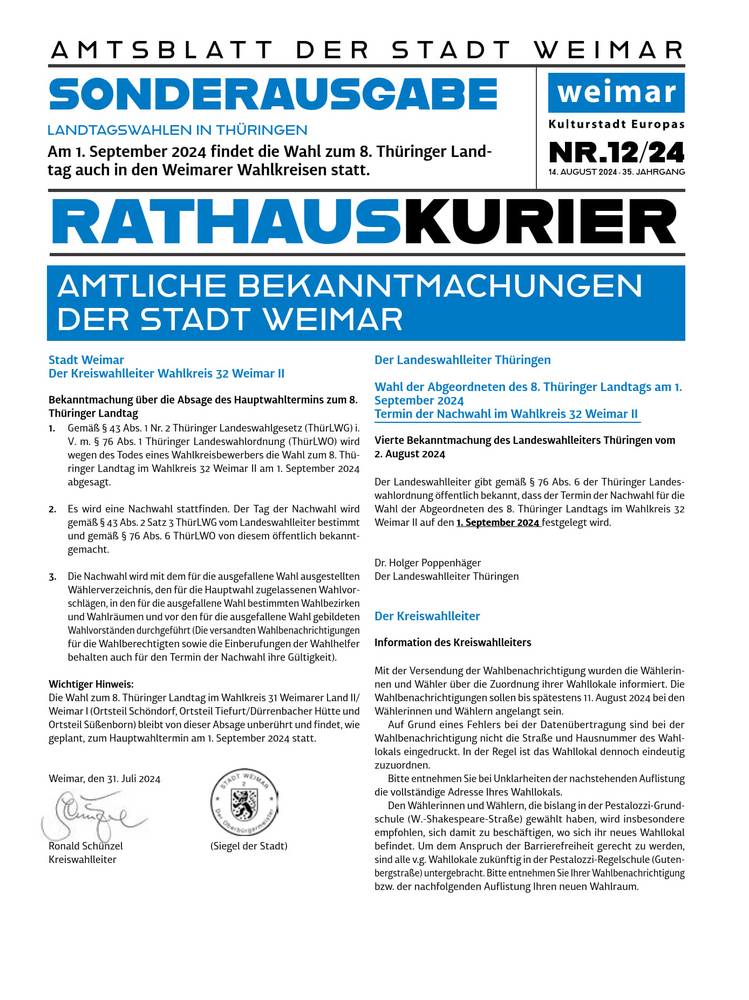 Rathauskurier 12/24, Sonderamtsblatt